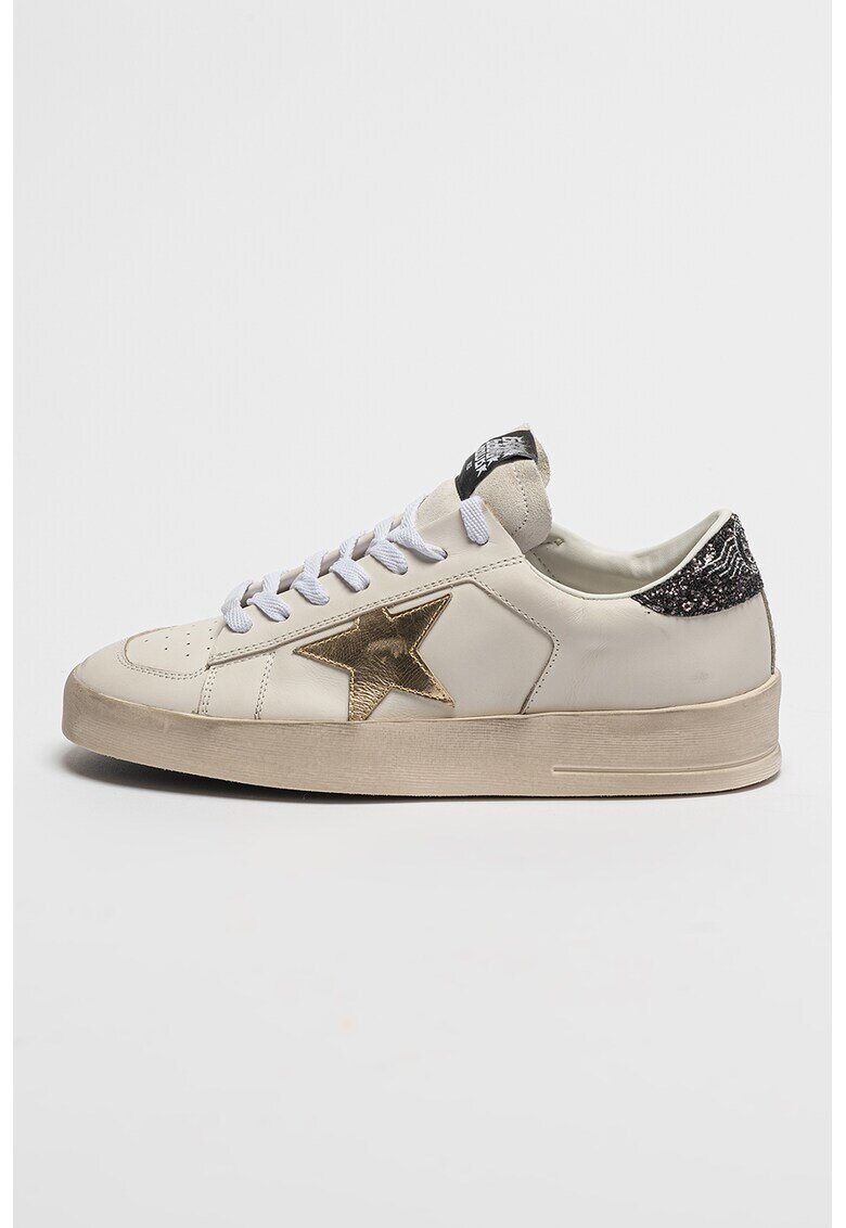 GOLDEN GOOSE Кожени спортни обувки Stardan - Слонова кост/Избеляло черно/Бял