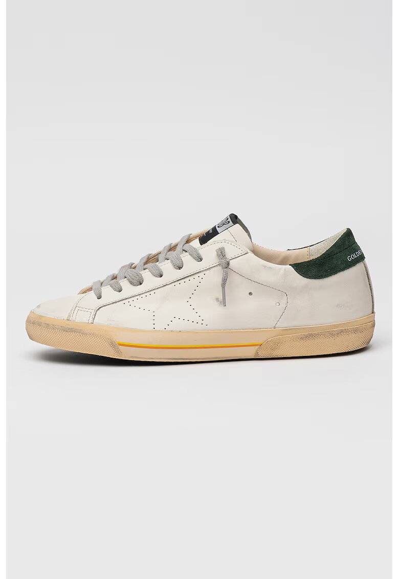 GOLDEN GOOSE Кожени спортни обувки Super-Star с велур - Слонова кост/Тъмнозелен