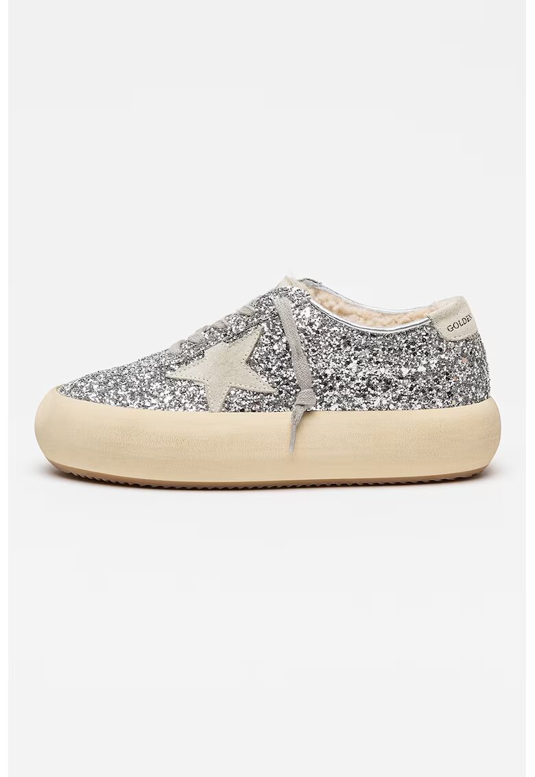 GOLDEN GOOSE Маратонки Space With Star с велур - Сребрист/Светло бежово