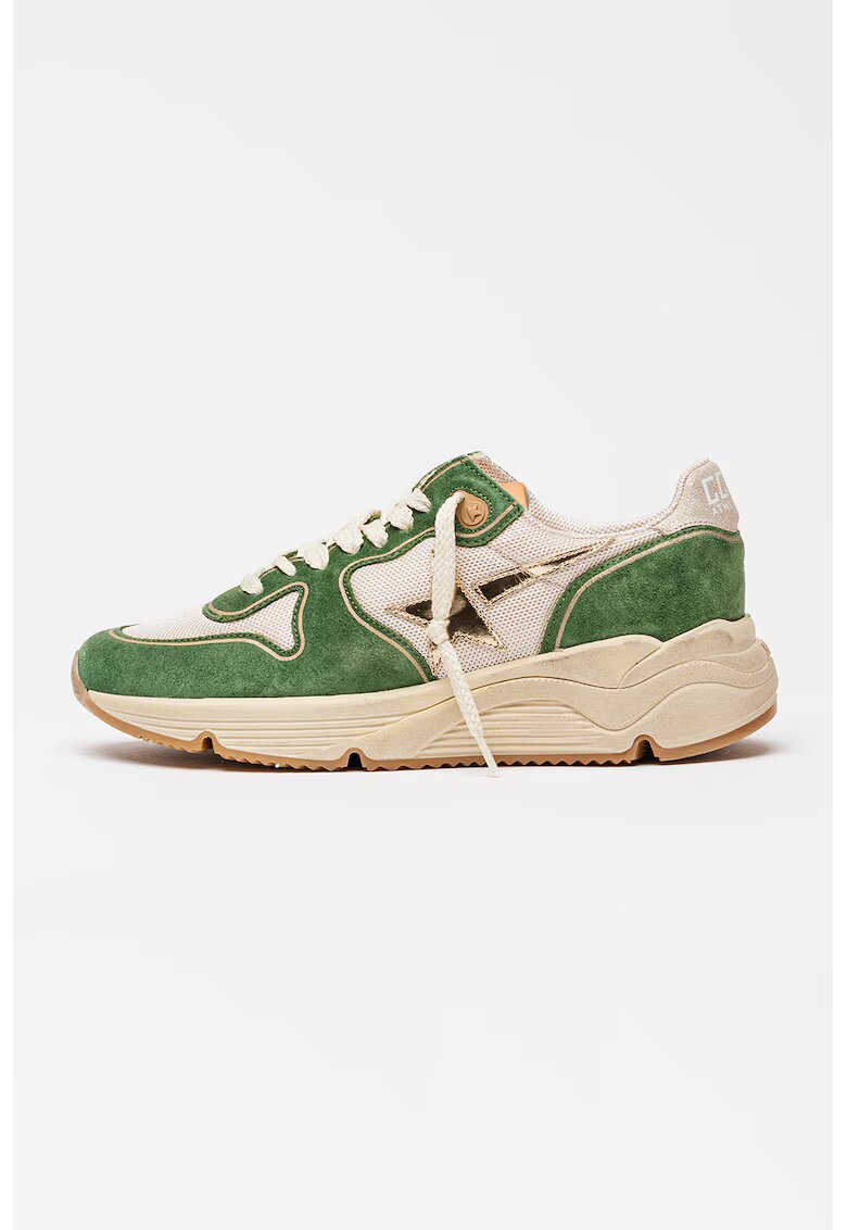 GOLDEN GOOSE Велурени обувки за бягане с мрежести зони - Бял/Зелен