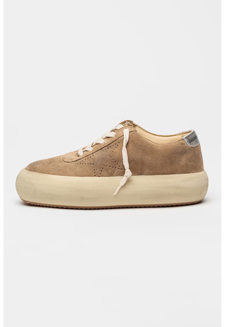GOLDEN GOOSE Велурени спортни обувки Space With Forated Star - Сиво-кафяв/Сребрист
