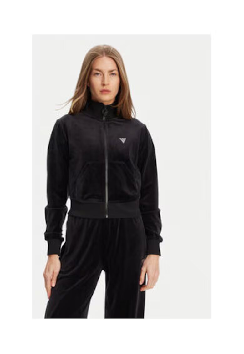 GUESS Bluza de trening cu fermoar - aspect de catifea si guler inalt - L