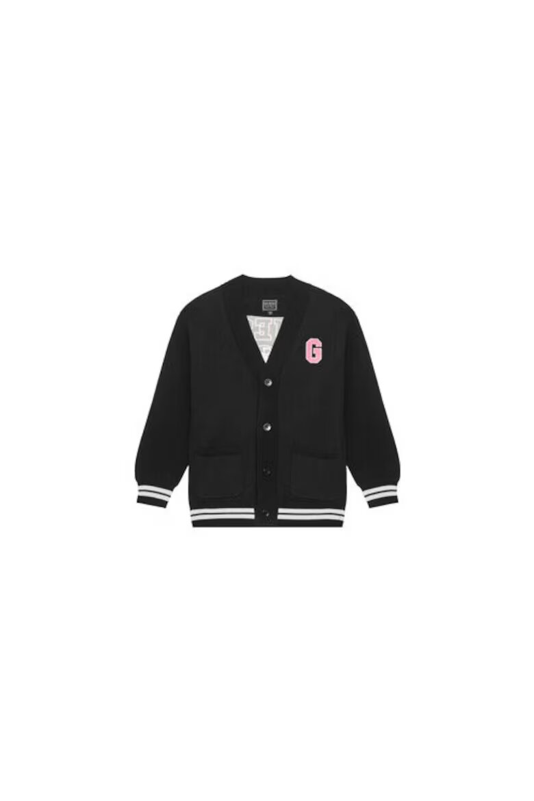 GUESS Cardigan tricotat cu nasturi si imprimeu pe partea din spate Черен