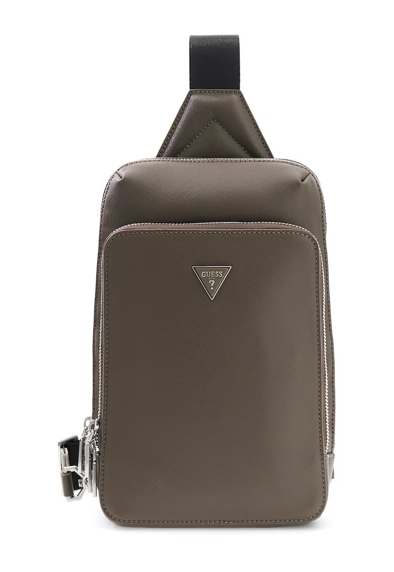 GUESS Чанта Milano с преден джоб с цип - Сиво-бежов