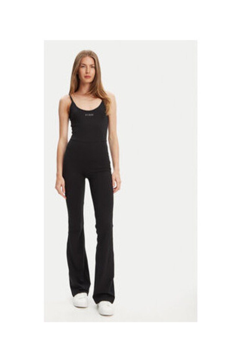 GUESS Дълъг гащеризон slim fit с тънки презрамки кръгло деколте и метално лого