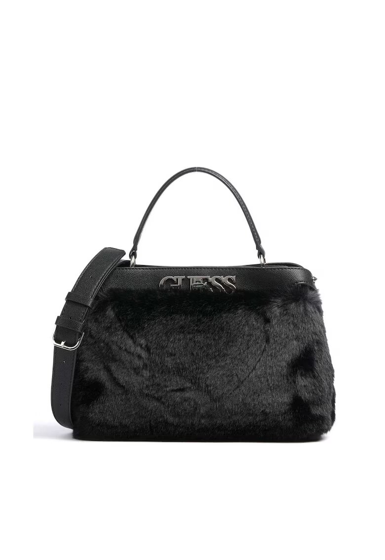 GUESS Дамска чанта Gwen Turnlock Satchel - черна