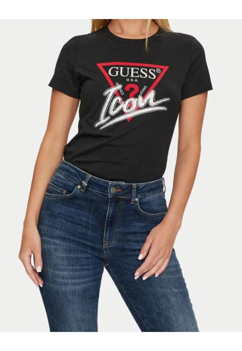 GUESS Дамска тениска памук - черна