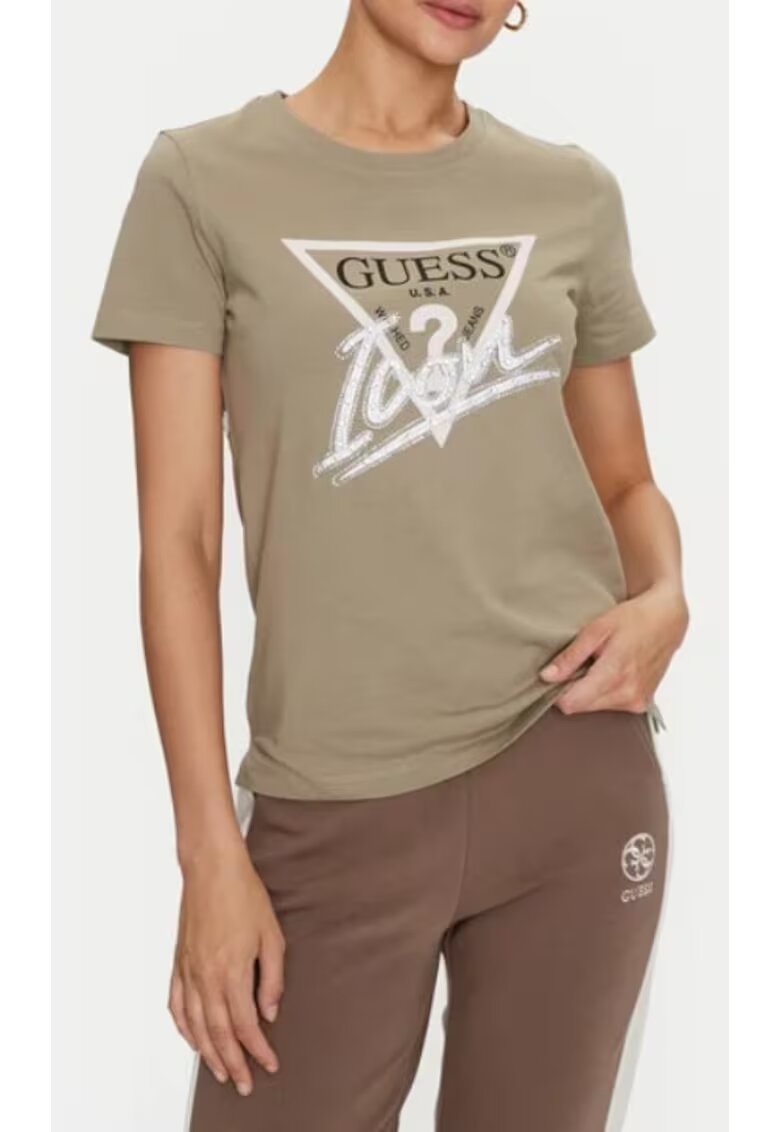 GUESS Дамска тениска памук - зелена