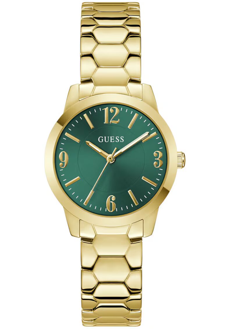 GUESS Дамски часовник от неръждаема стомана с метална верижка - Winni GW1028L2 - златист/зелен - Един размер