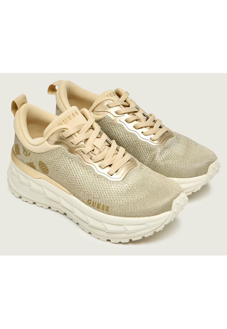 GUESS Дамски кецове Runit - бежови - с връзки - платформа 3 см