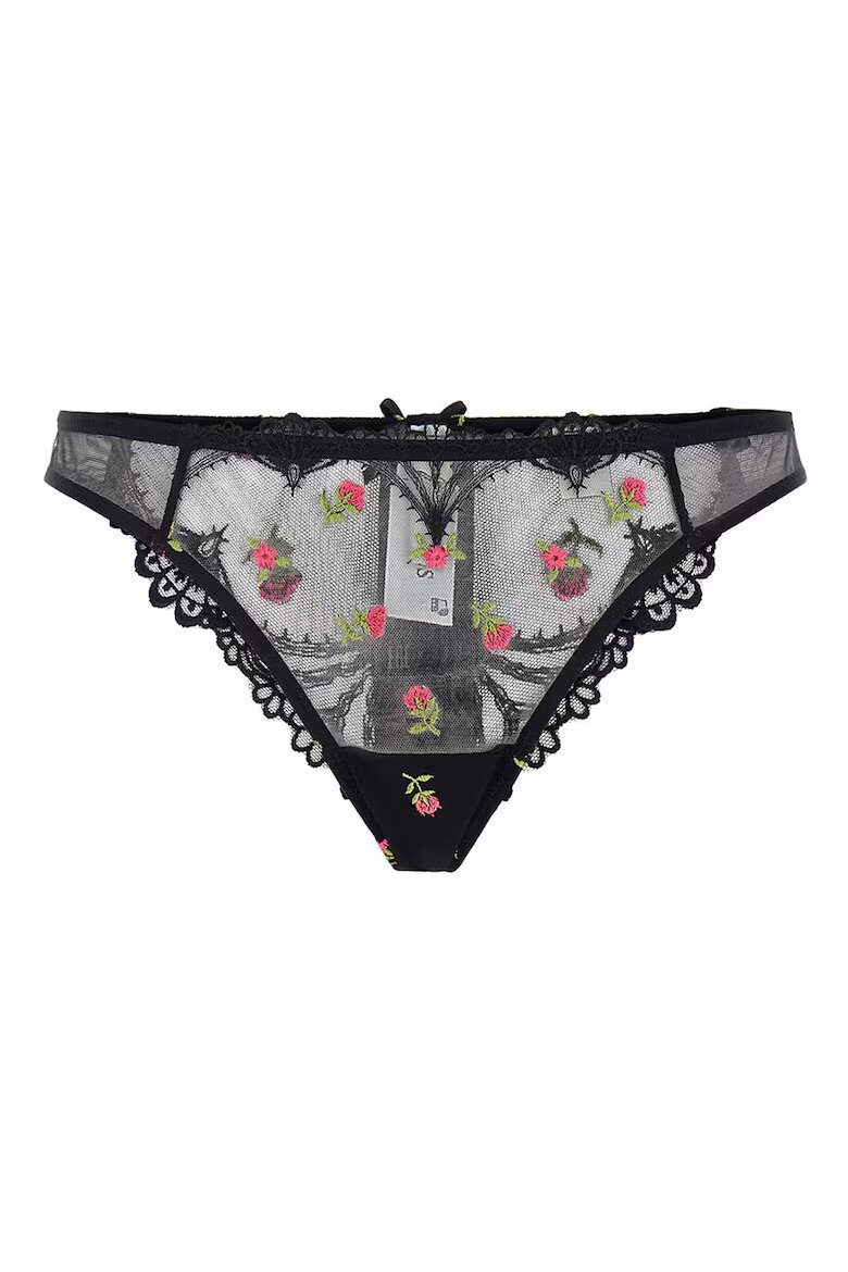 GUESS Дантелени бикини Vivian с флорална бродерия Черен