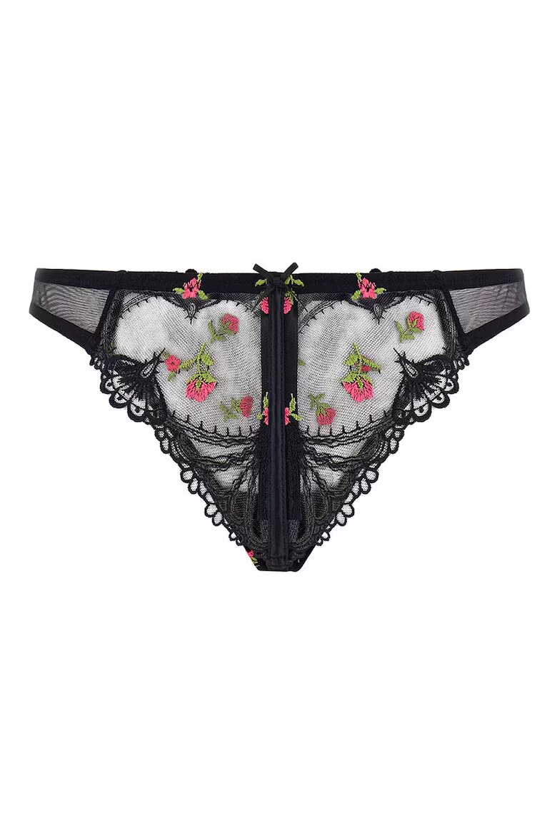 GUESS Дантелени бикини Vivian с флорална бродерия Черен