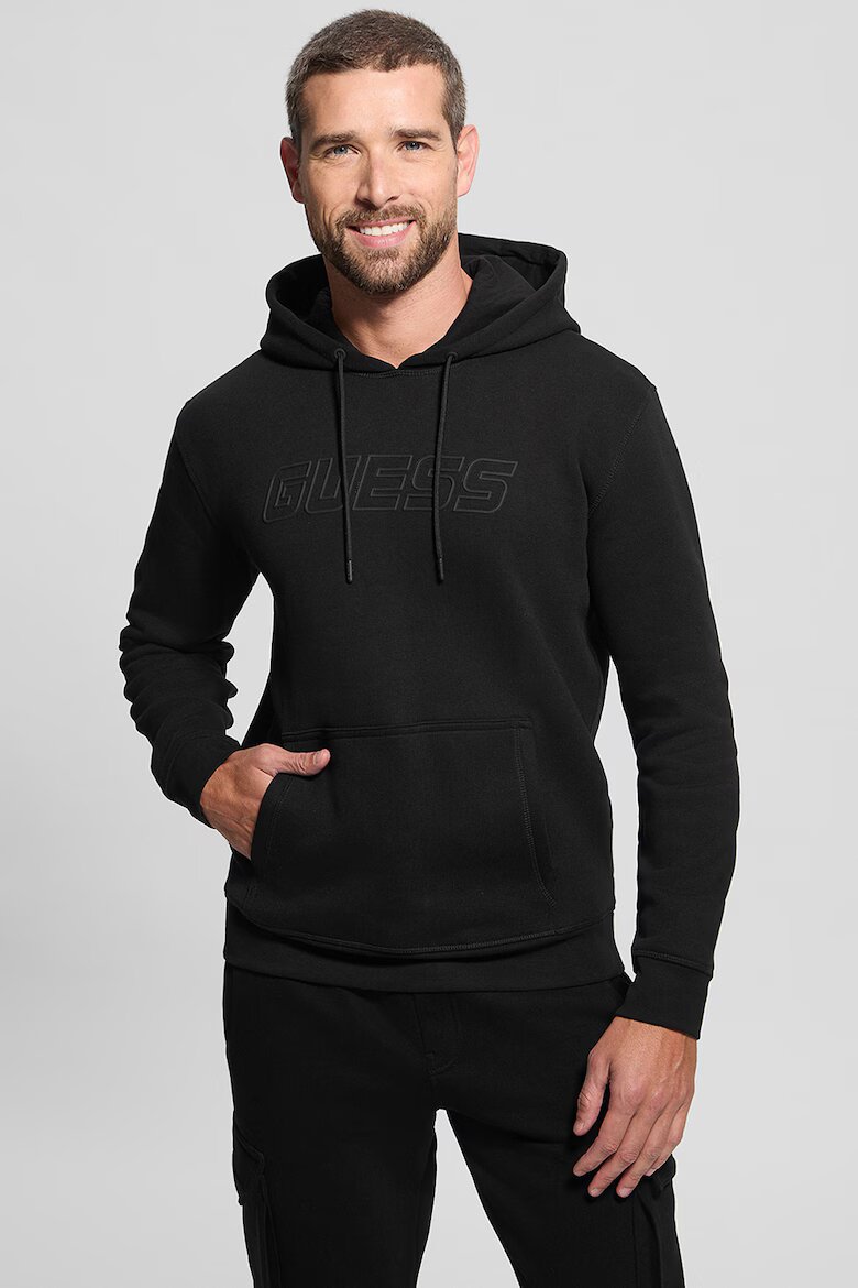 GUESS Фитнес худи с джоб кенгуру Черен