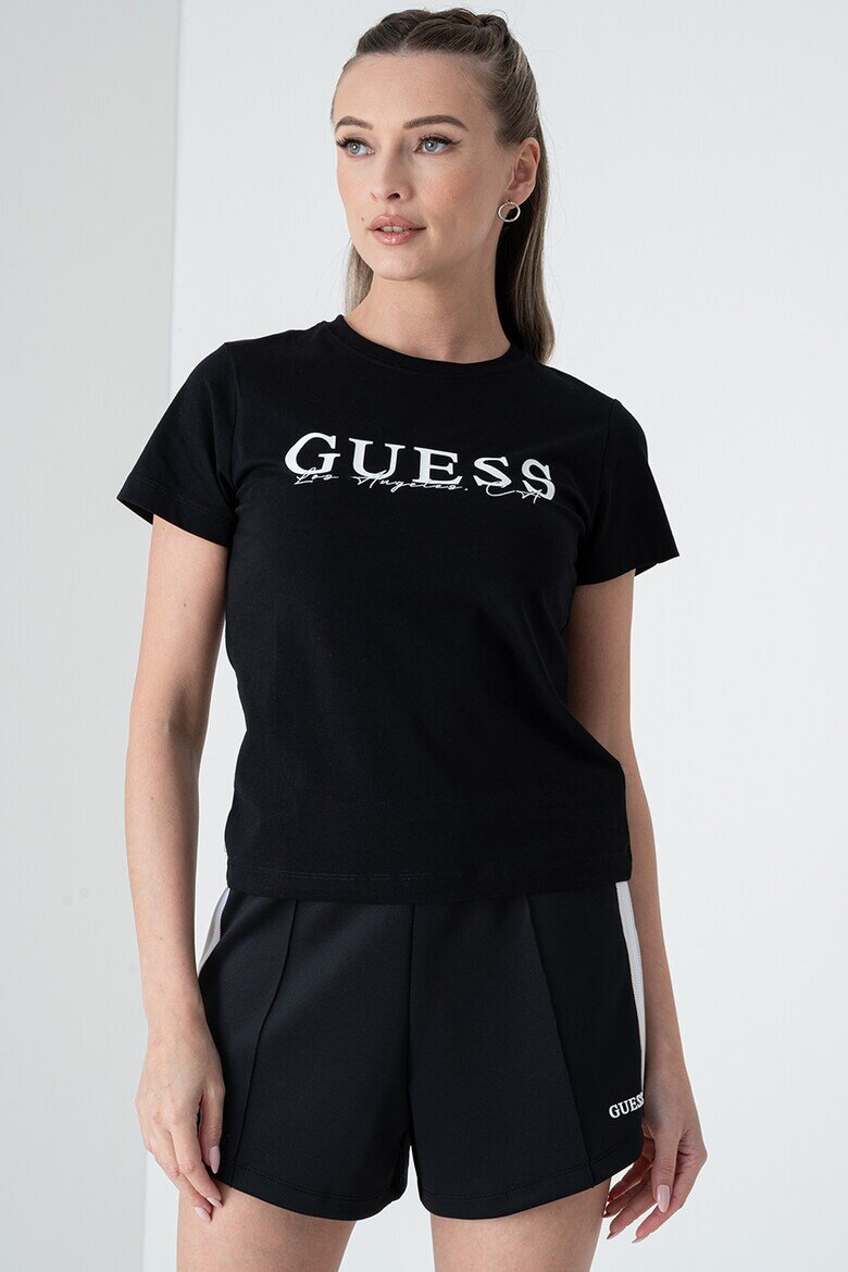 GUESS Фитнес тениска с лого Бял/Черен