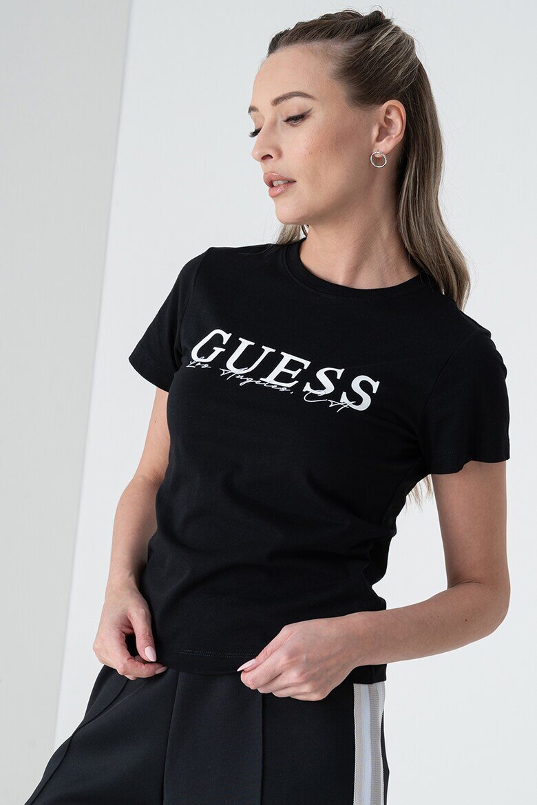 GUESS Фитнес тениска с лого Бял/Черен