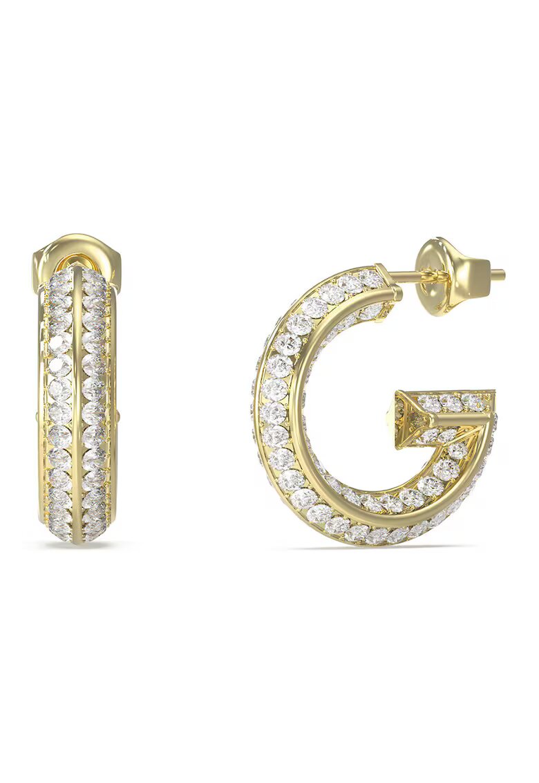 GUESS G-образни обеци-халки от неръждаема стомана с кристали