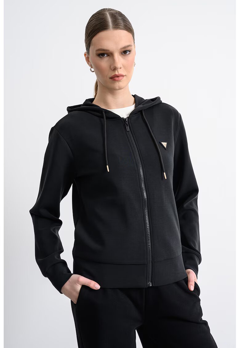 GUESS Худи с модал с цип и лого - Черен