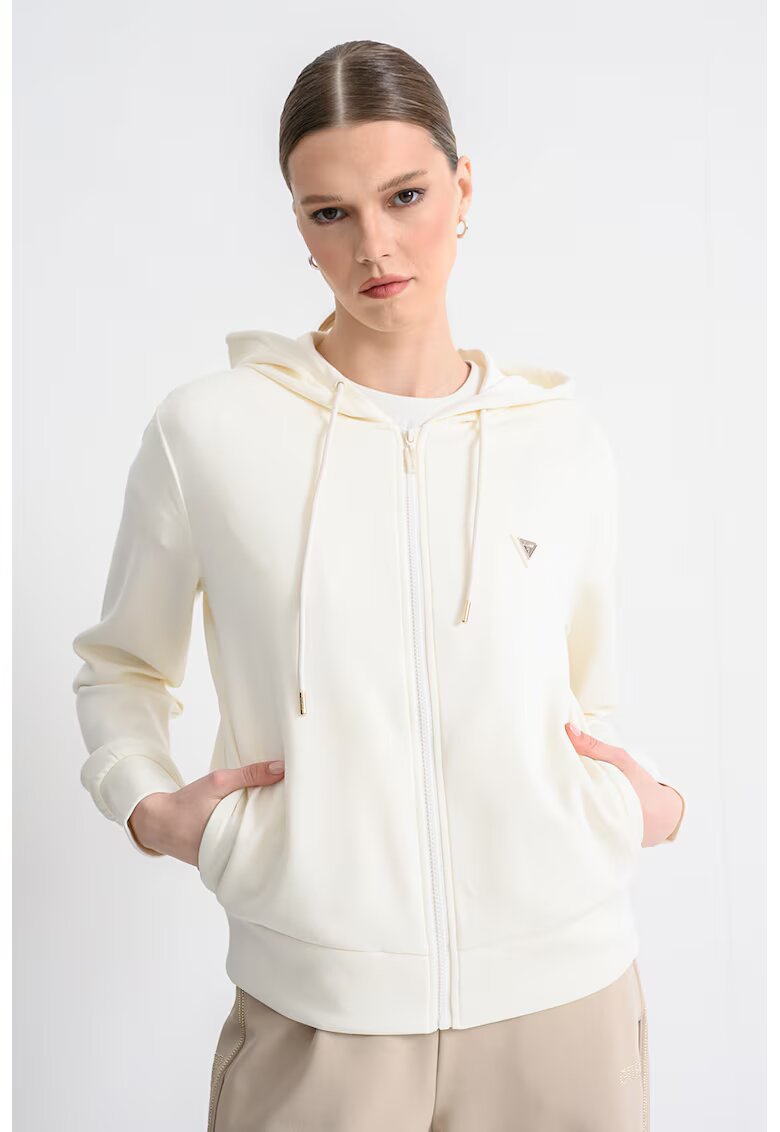 GUESS Худи с модал с цип и лого - Крем