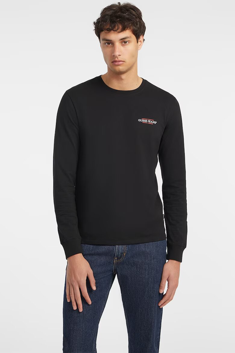 GUESS JEANS Блуза с дълги ръкави и лого Черен
