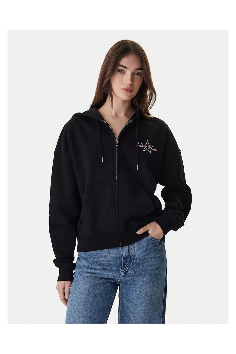GUESS JEANS Дамски суичър с цип Черен