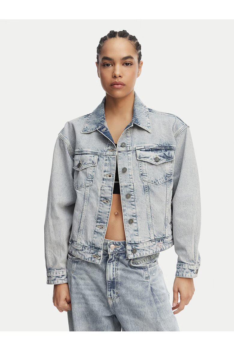 GUESS JEANS Дамско дънково яке светлосиньо овърсайз памук