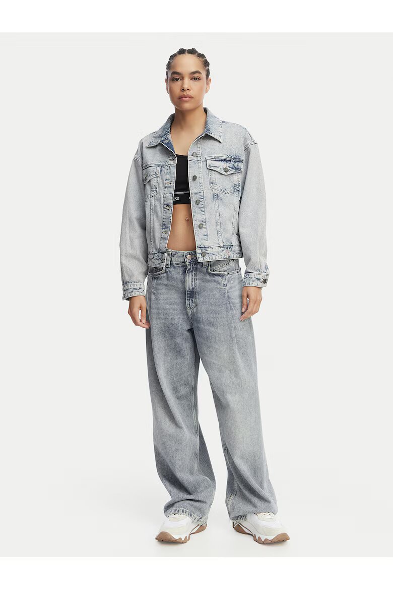 GUESS JEANS Дамско дънково яке светлосиньо овърсайз памук