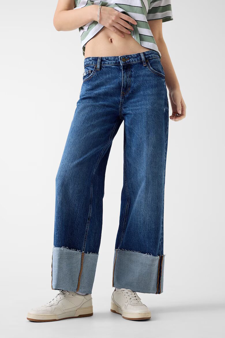 GUESS JEANS Дънки с ниска талия и навити маншети Тъмносин
