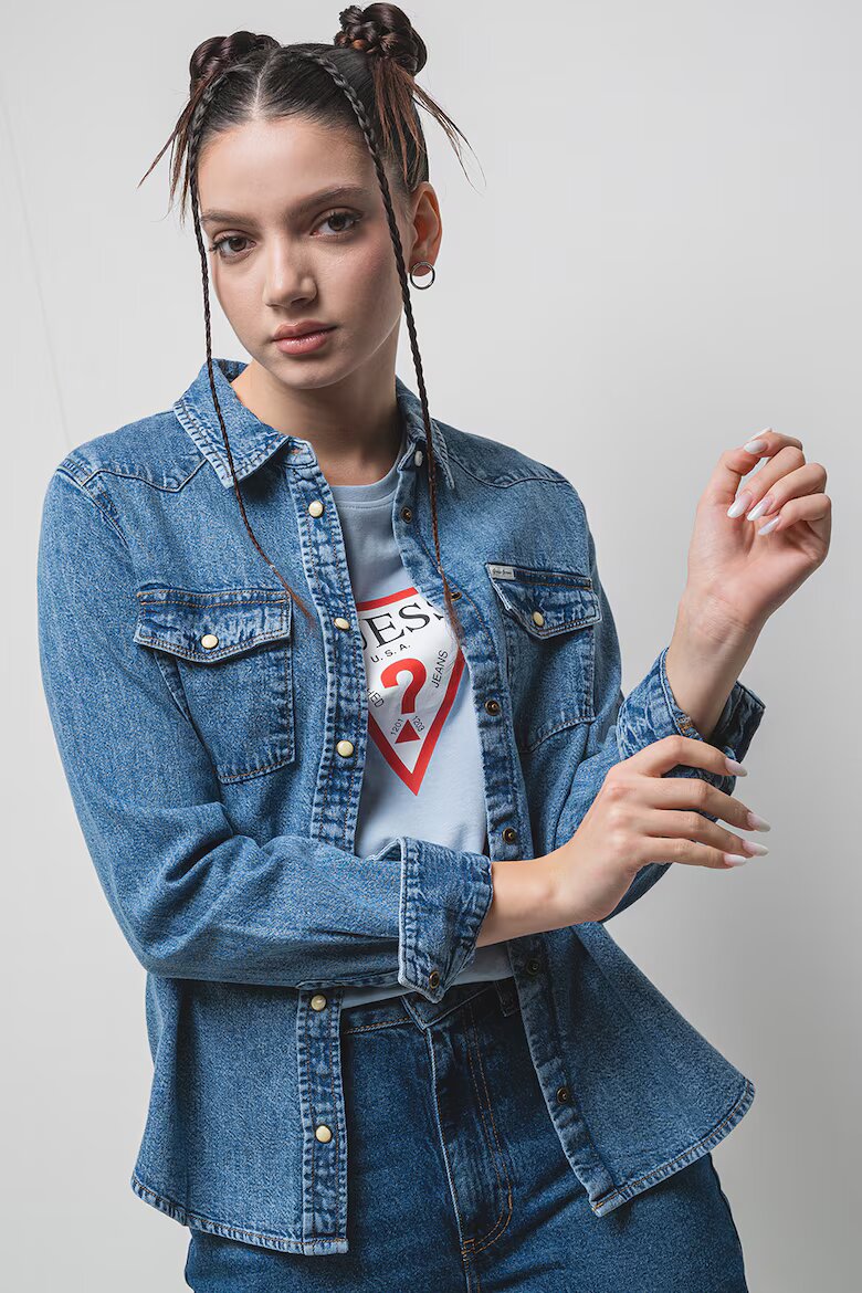 GUESS JEANS Дънкова риза с джобове с капаче