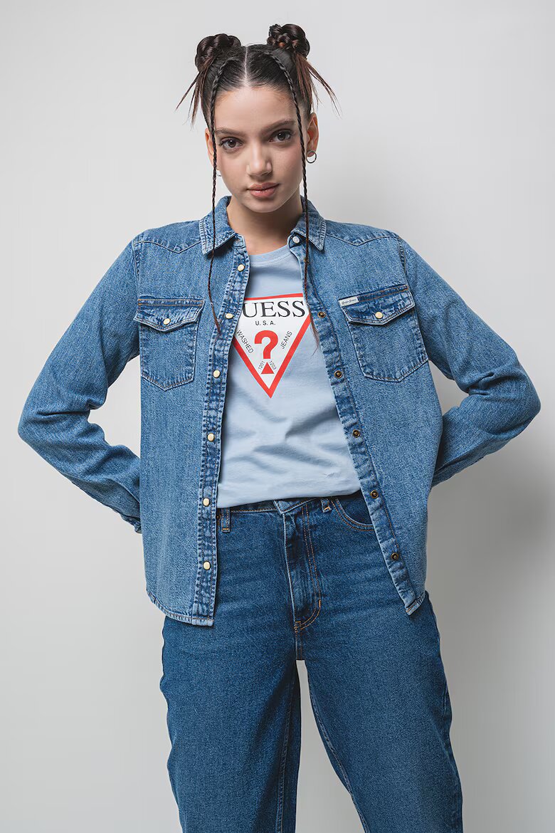 GUESS JEANS Дънкова риза с джобове с капаче