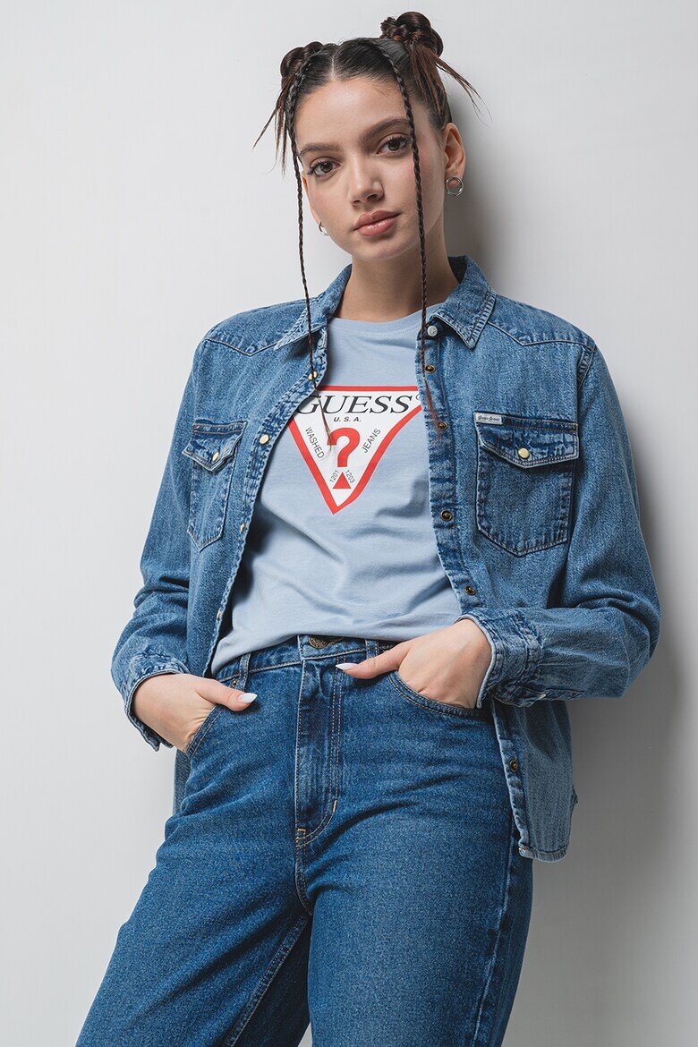 GUESS JEANS Дънкова риза с джобове с капаче
