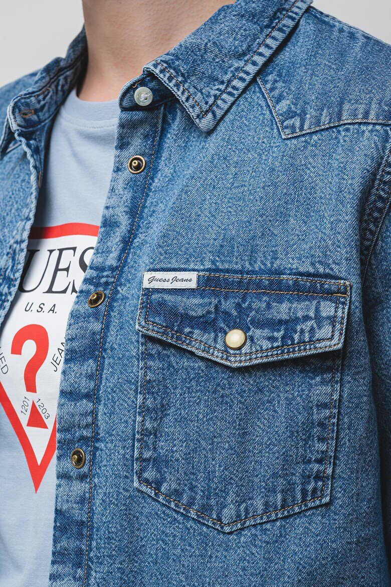 GUESS JEANS Дънкова риза с джобове с капаче
