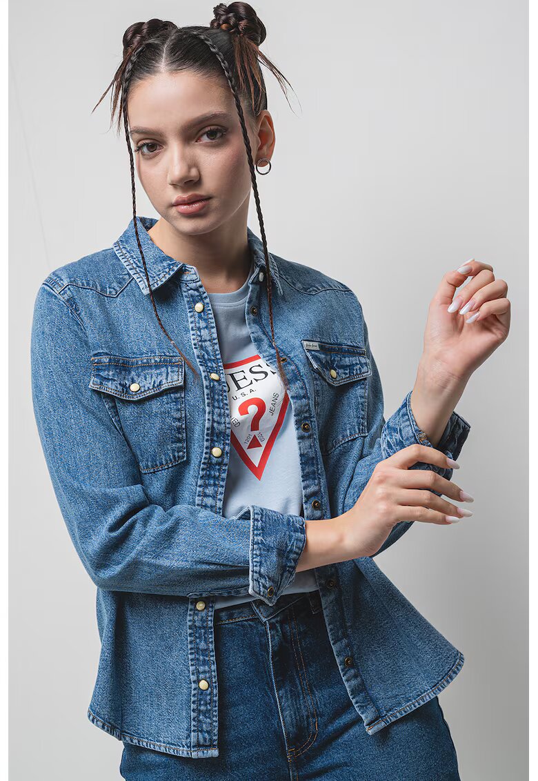 GUESS JEANS Дънкова риза с джобове с капаче