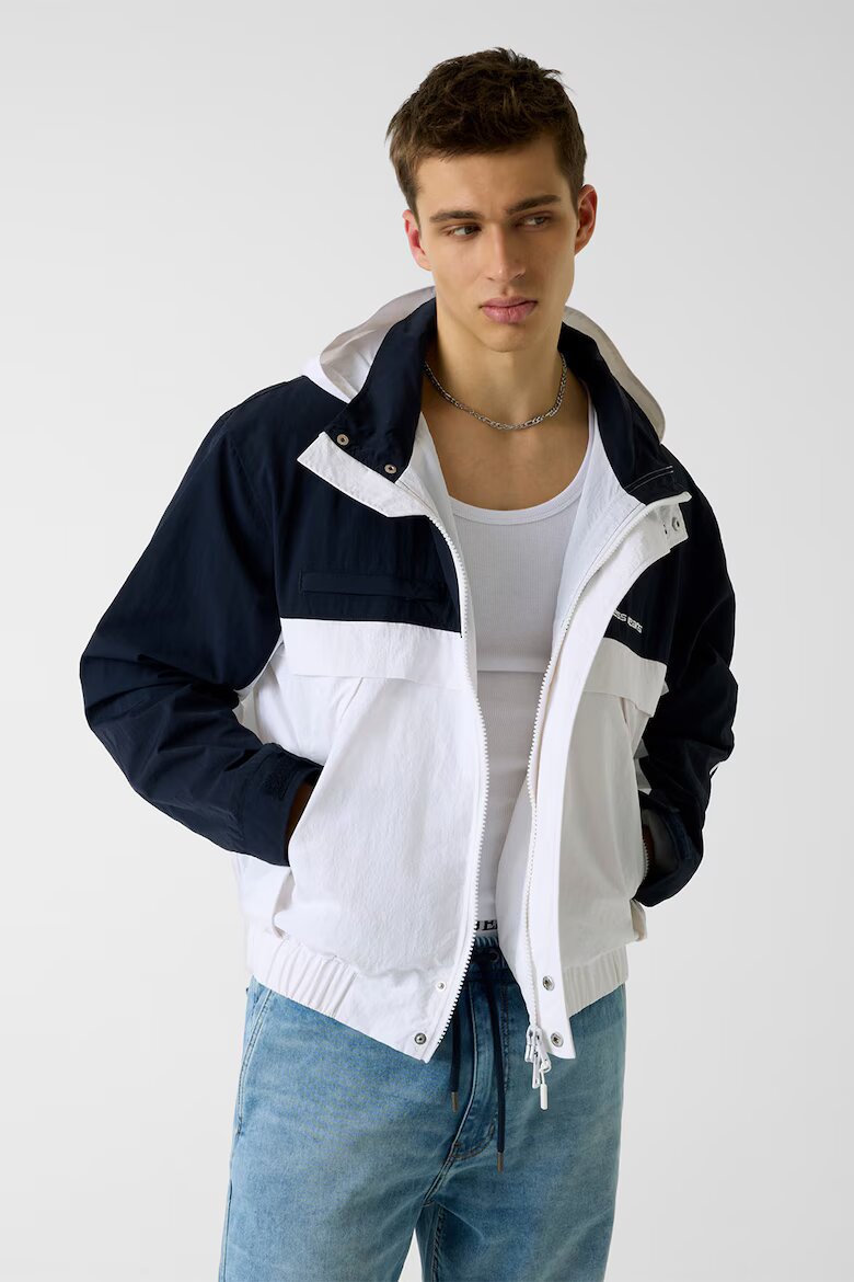 GUESS JEANS Двуцветно яке с качулка Бял/Ултрамарин синьо