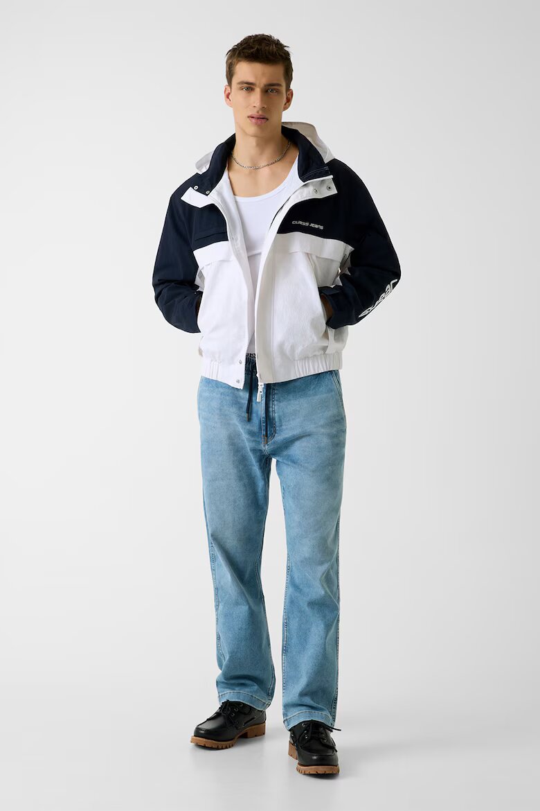 GUESS JEANS Двуцветно яке с качулка Бял/Ултрамарин синьо