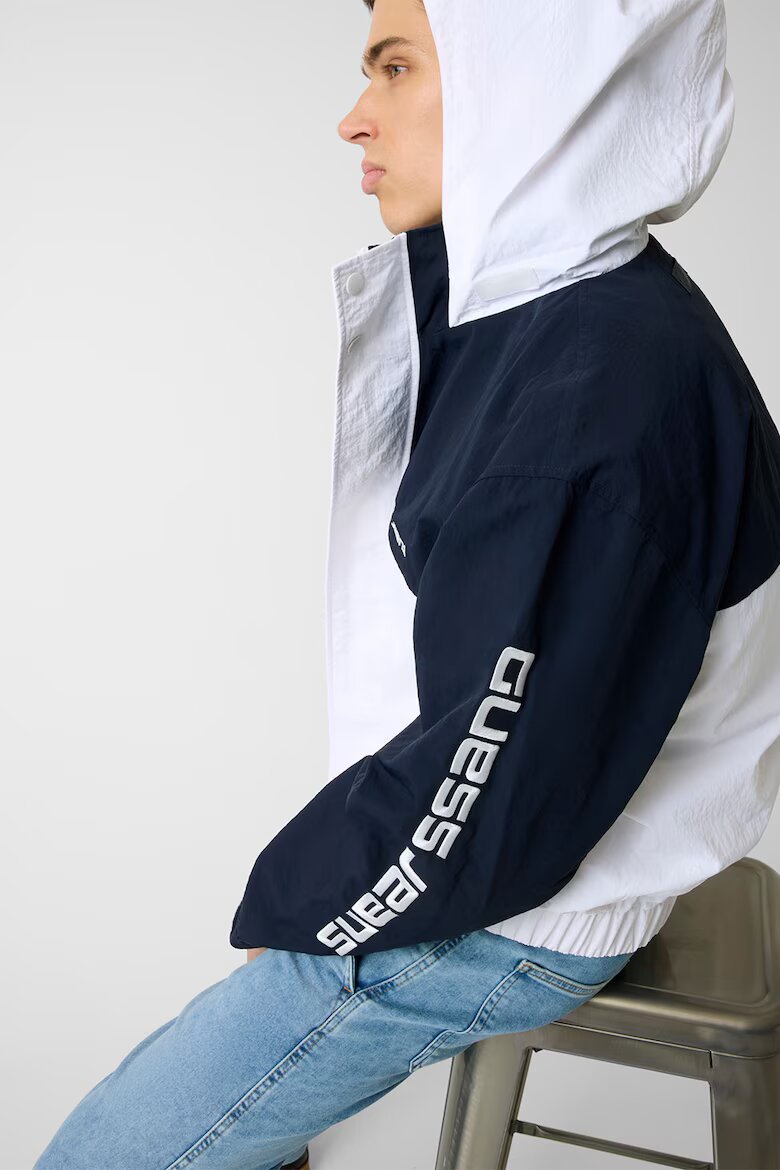 GUESS JEANS Двуцветно яке с качулка Бял/Ултрамарин синьо