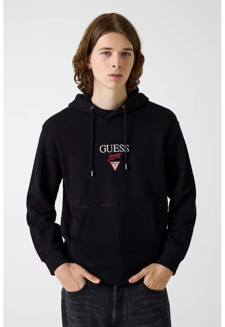 GUESS JEANS Худи с лого и джоб кенгуру - Черен