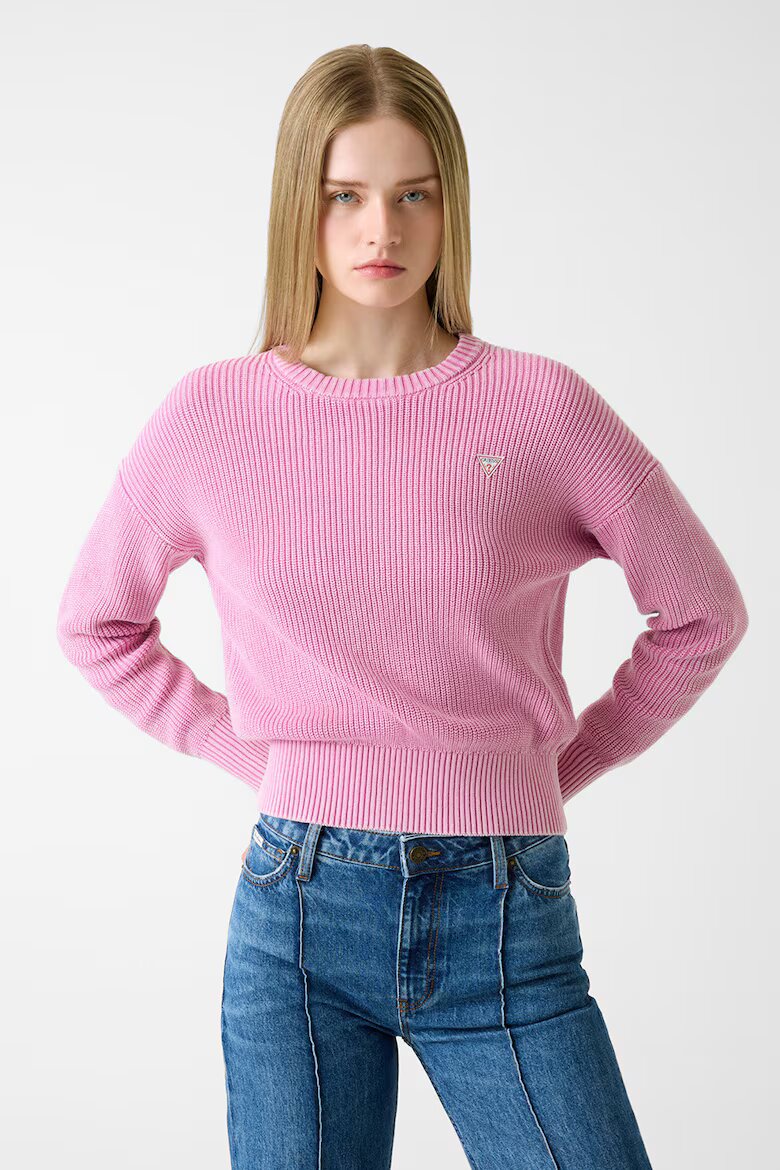GUESS JEANS Къс памучен пуловер Розово