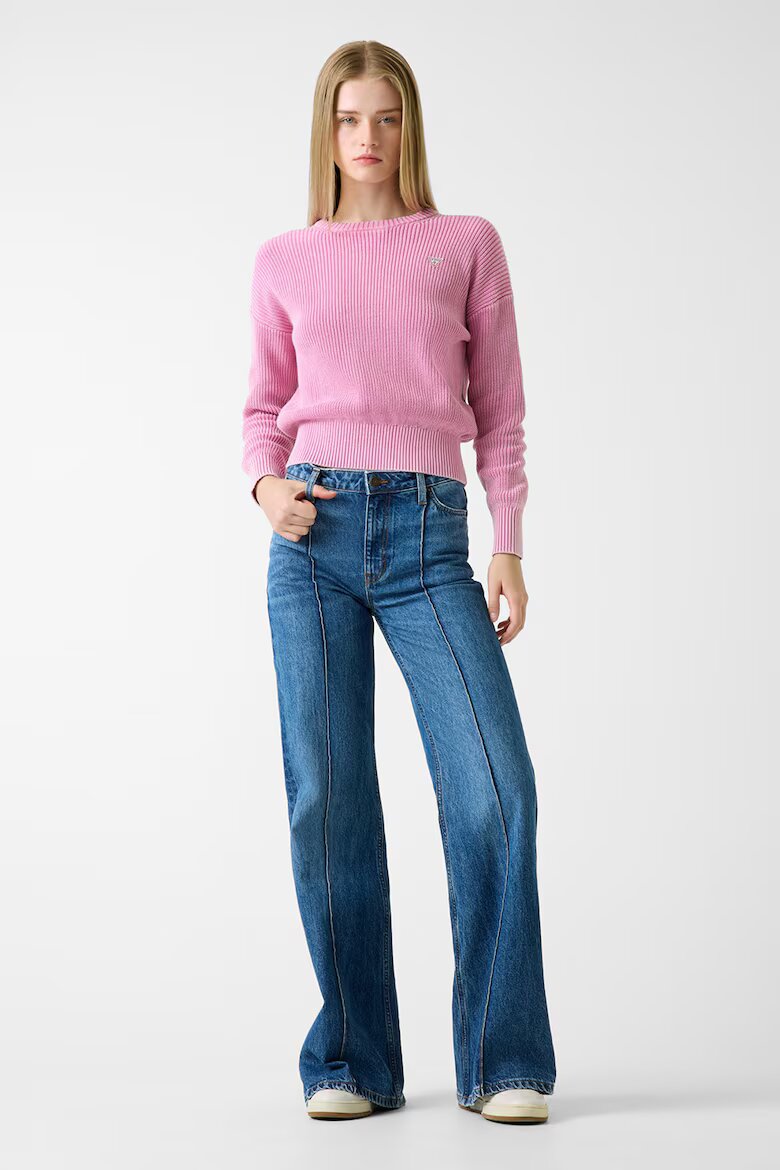 GUESS JEANS Къс памучен пуловер Розово