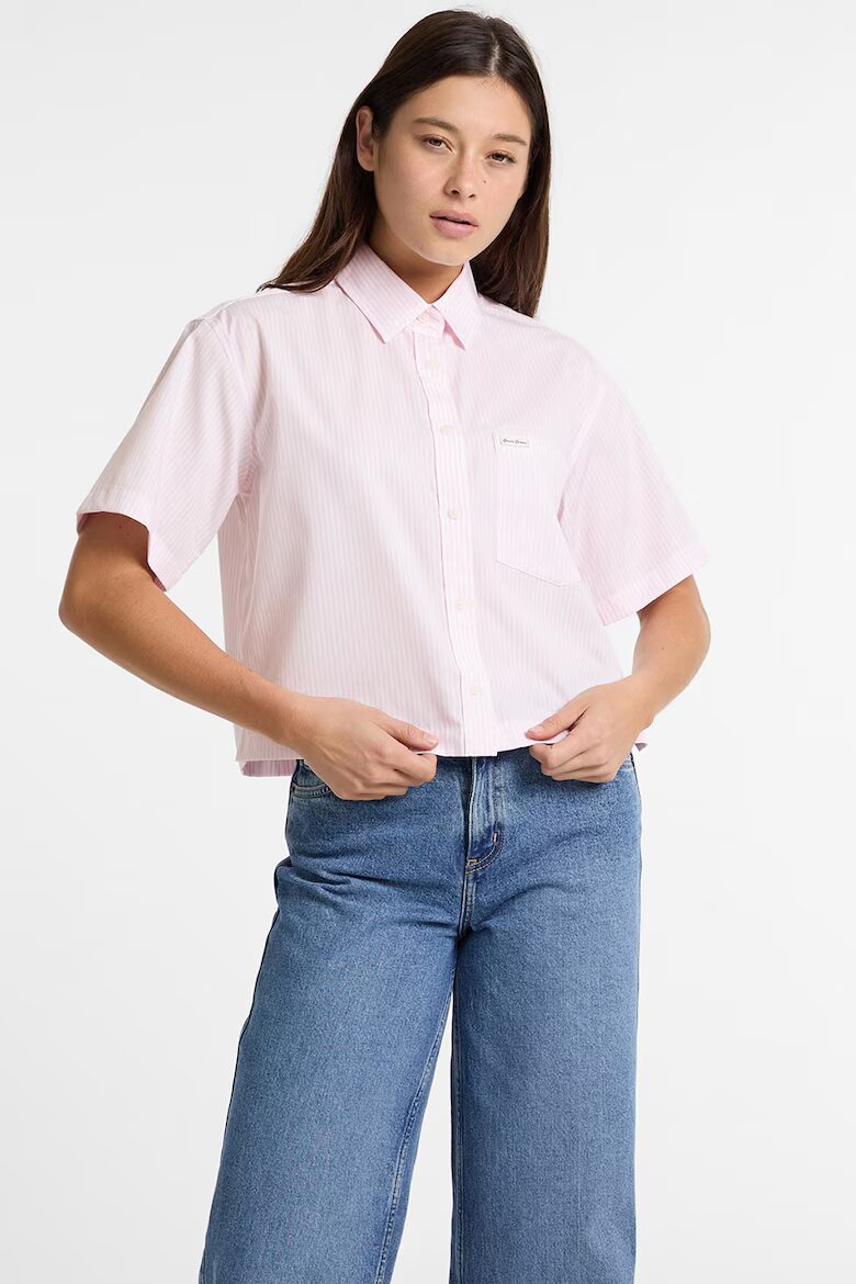GUESS JEANS Къса риза с райе Бял/Бледо розово