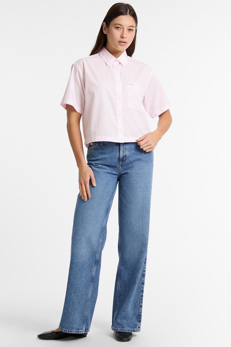 GUESS JEANS Къса риза с райе Бял/Бледо розово