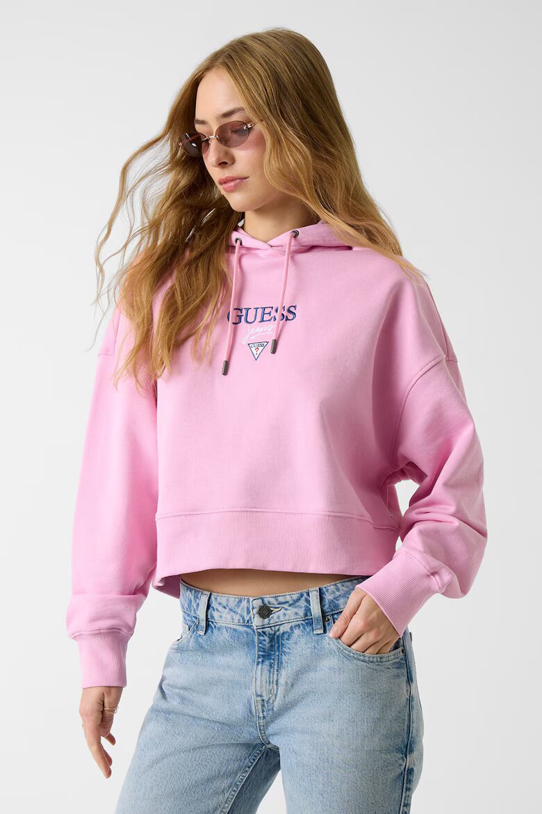 GUESS JEANS Късо худи с бродирано лого Розово