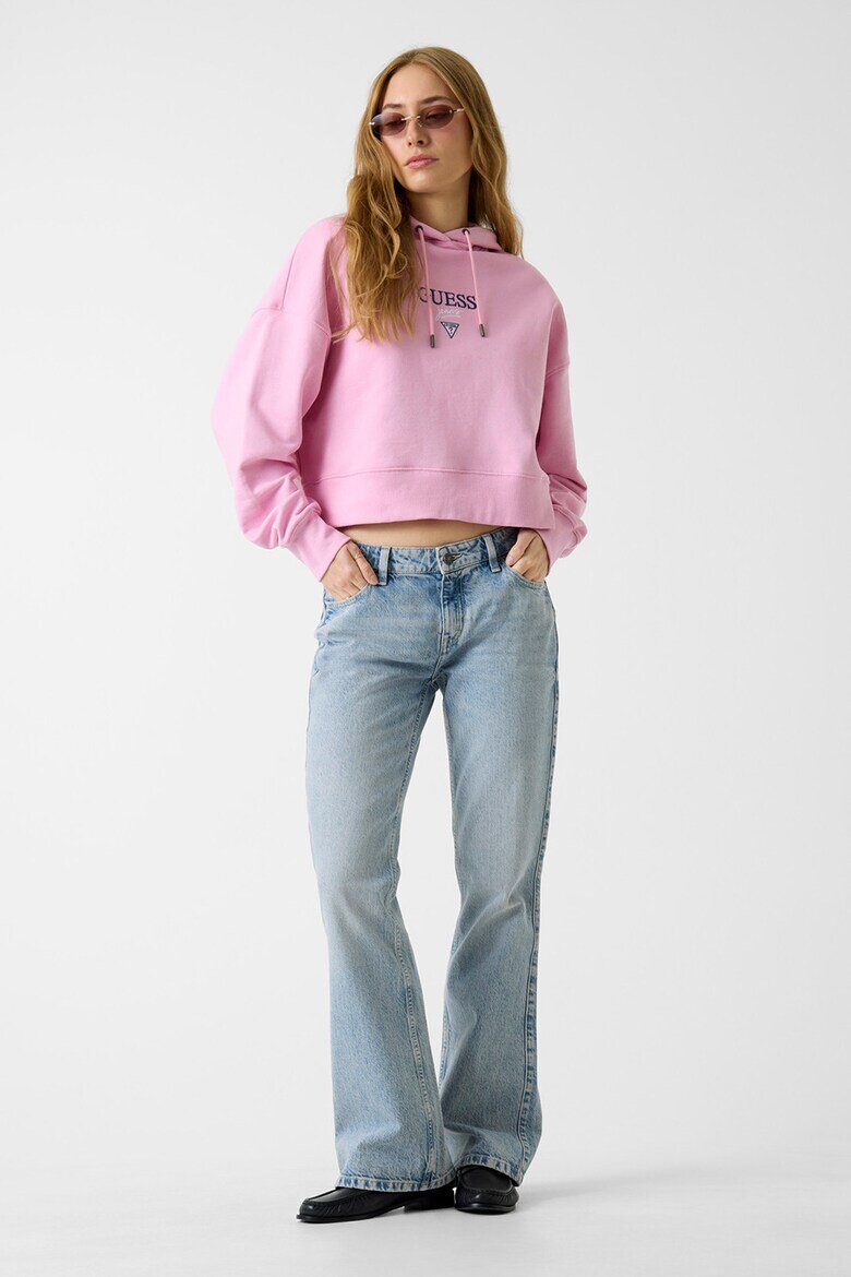 GUESS JEANS Късо худи с бродирано лого Розово