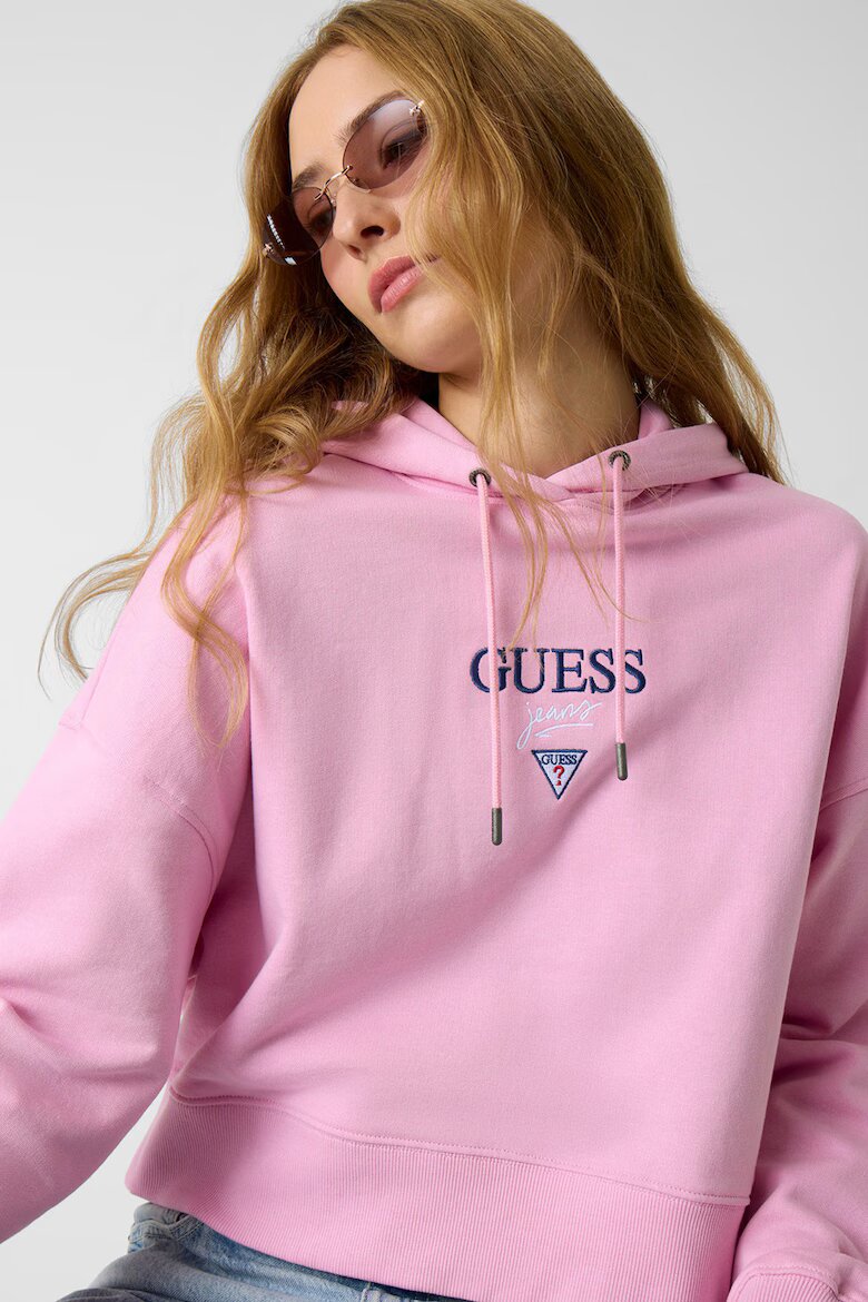 GUESS JEANS Късо худи с бродирано лого Розово