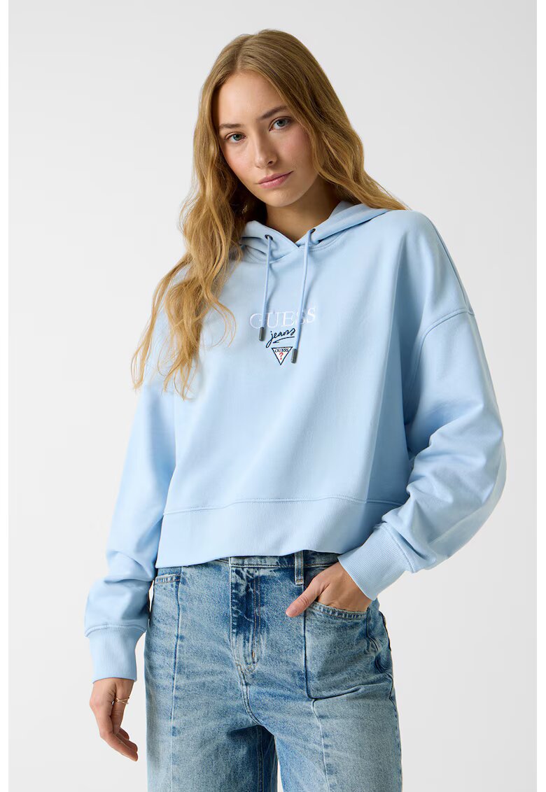 GUESS JEANS Късо худи с бродирано лого - Светлосин