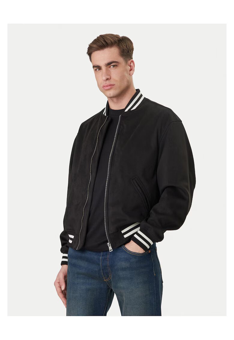 GUESS JEANS Мъжко бомбър яке - черно - полиестер - цип