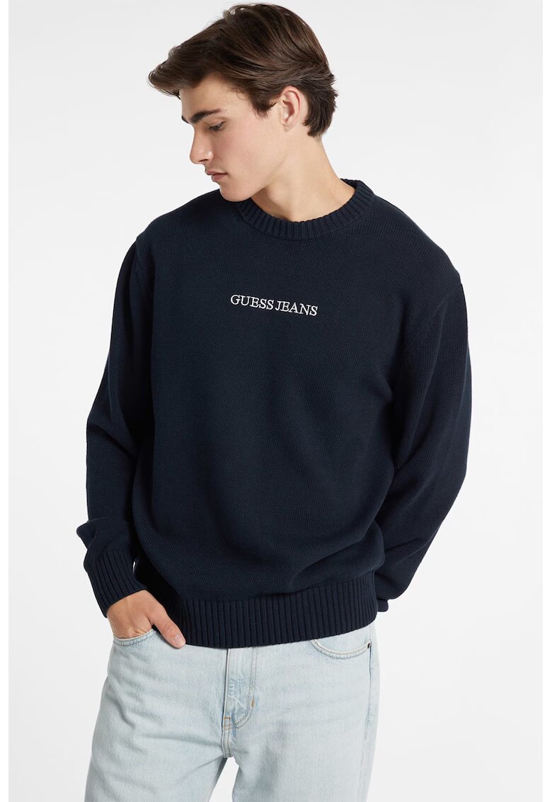 GUESS JEANS Памучен пуловер с бродирано лого