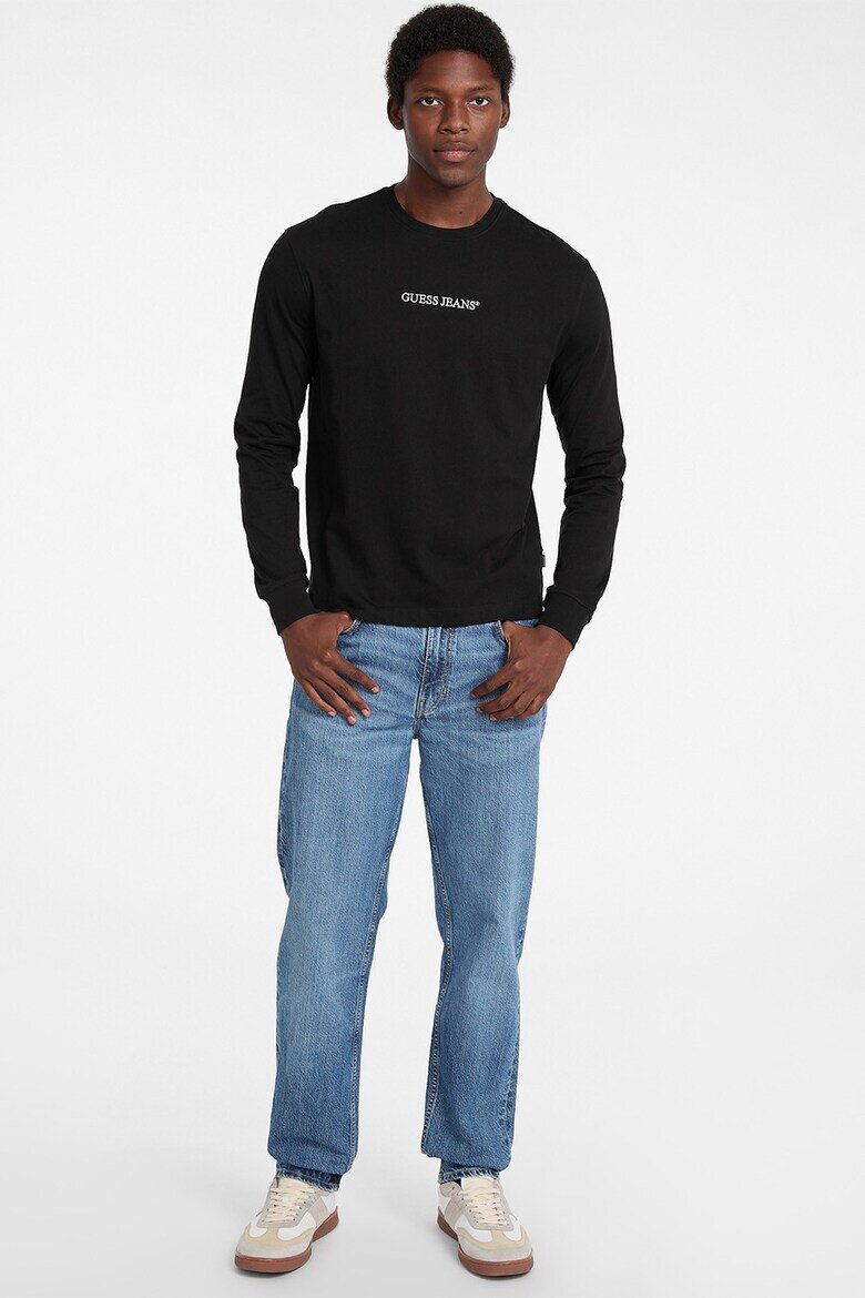 GUESS JEANS Памучна блуза с бродирано лого Черен