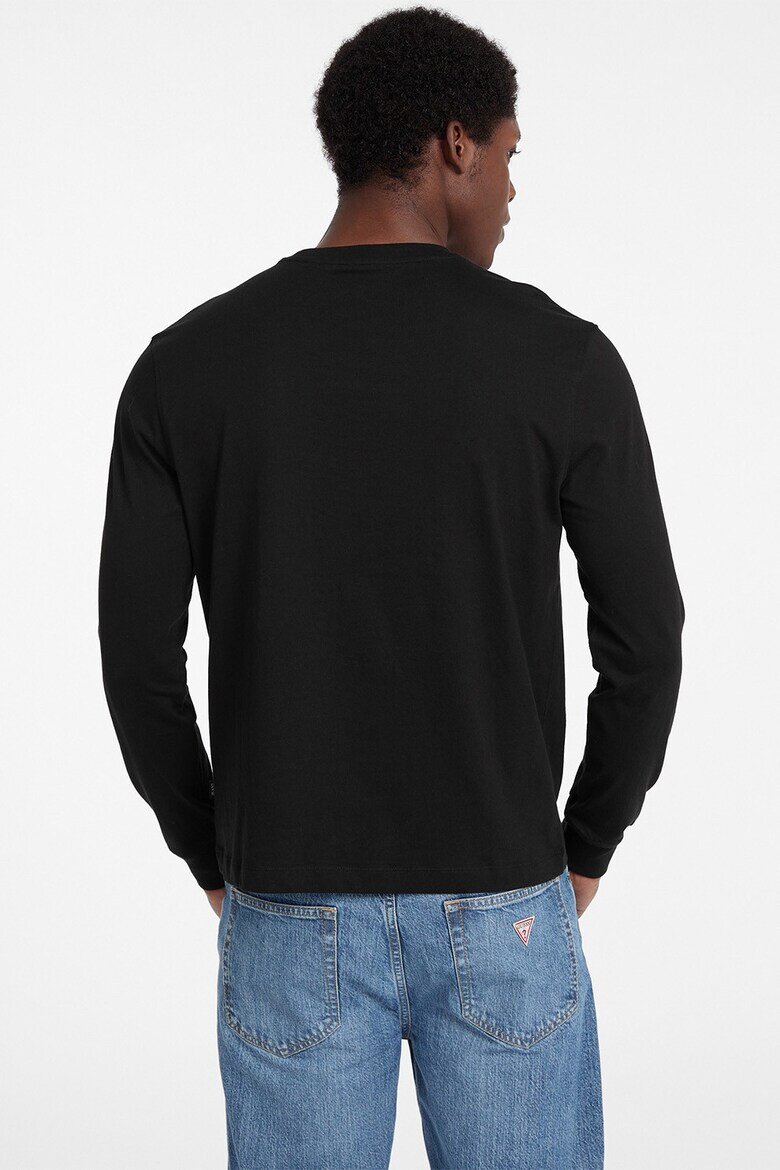 GUESS JEANS Памучна блуза с бродирано лого Черен