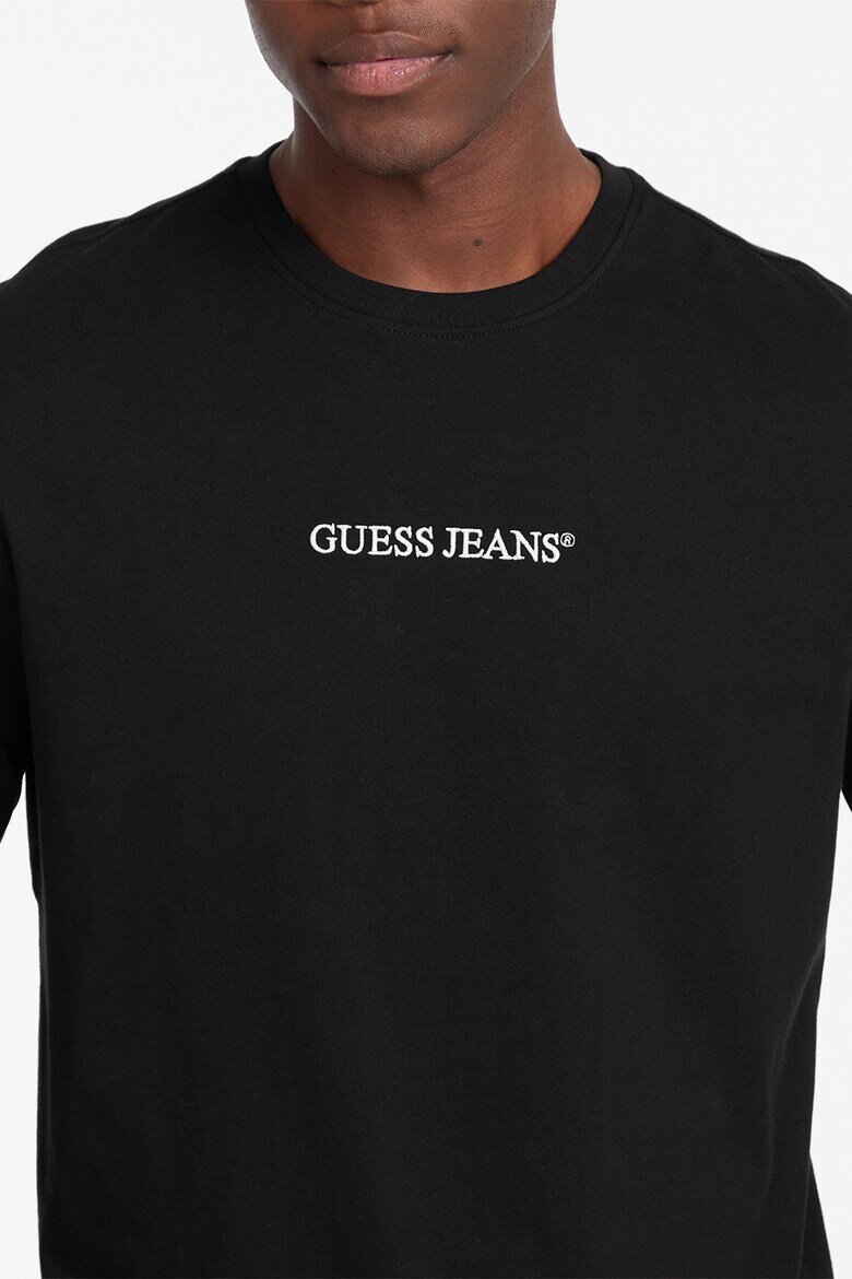 GUESS JEANS Памучна блуза с бродирано лого Черен