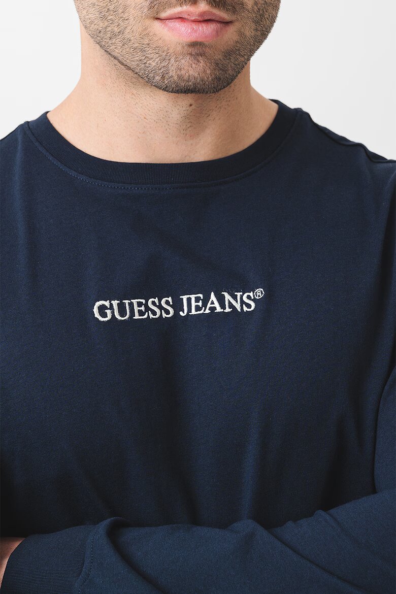 GUESS JEANS Памучна блуза с бродирано лого Тъмносин